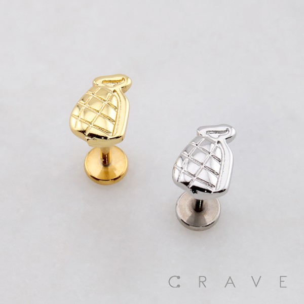 DA BOMB GRENADE ARMY STUD THREADLESS (PUSH IN) 316L SURGICAL STEEL LABRET SET